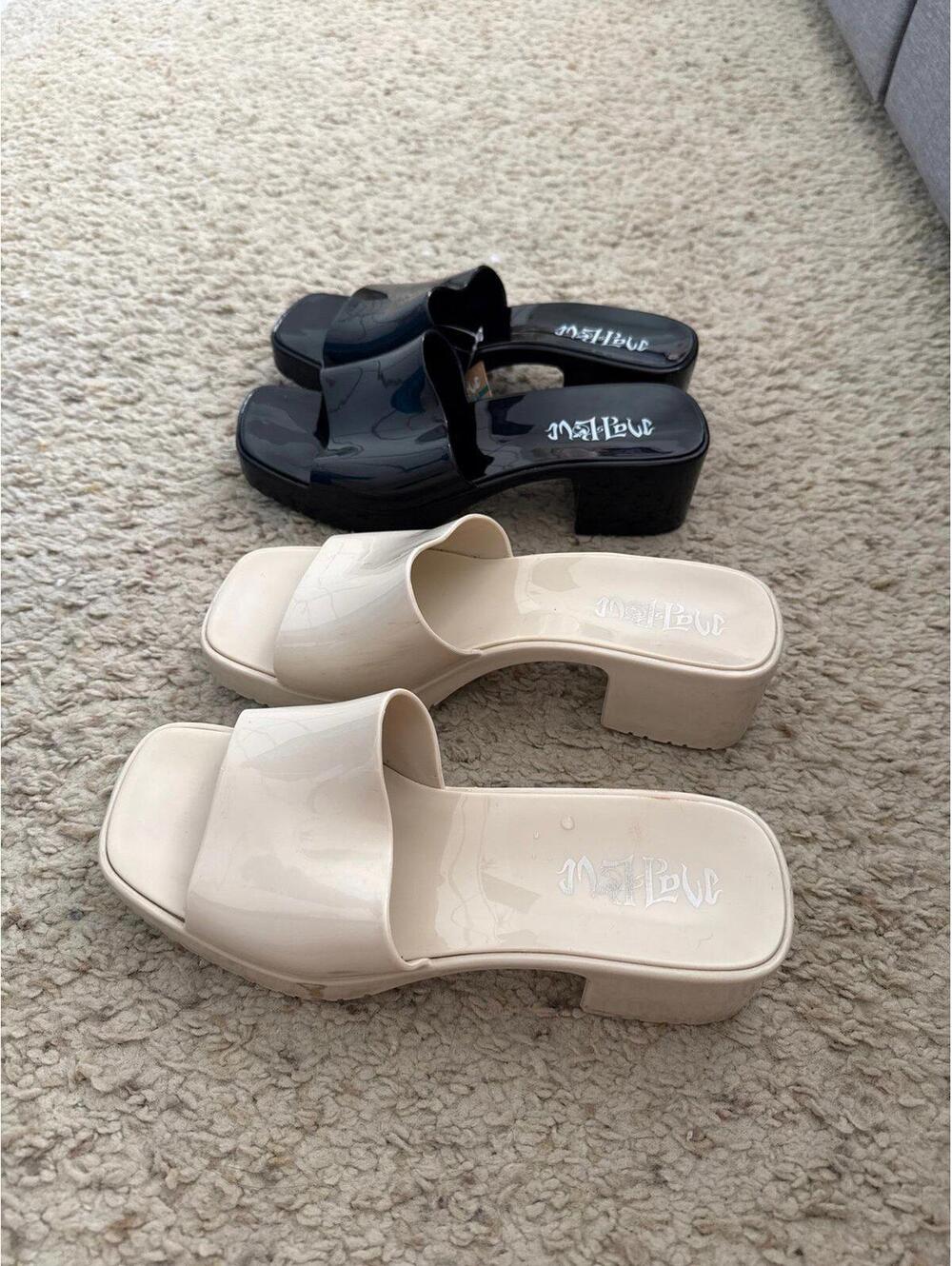 Mad Love Marni Jelly Slide Mule Heeled Sandals 6 Black Beige